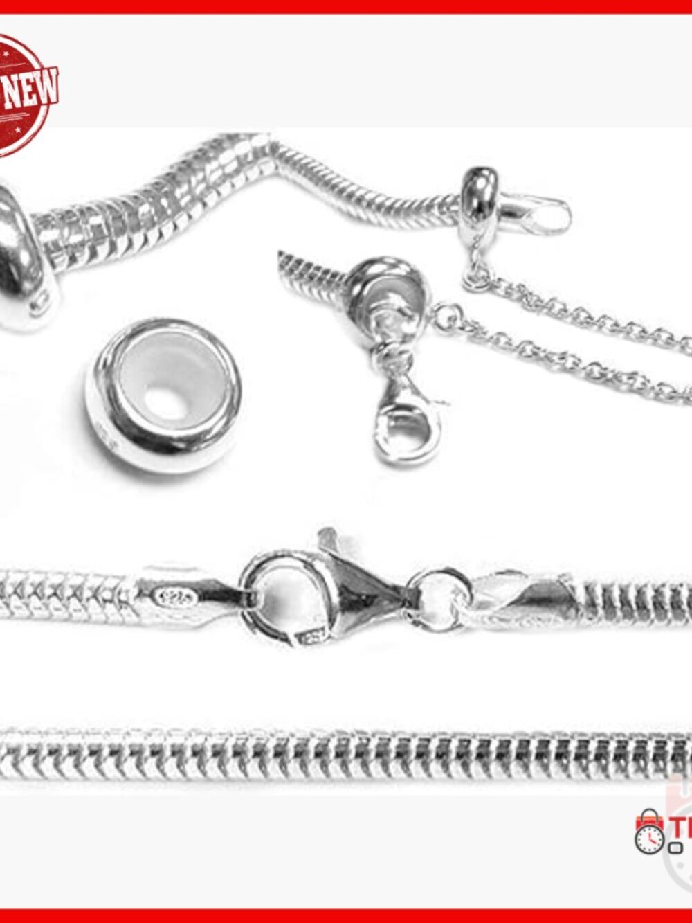 Sterling Silver 3mm Snake Bracelet with Safety Chain for Charms